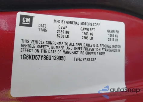 2006 Cadillac Dts z USA, uszkodzony, nr VIN 1G6KD57Y86U129050
